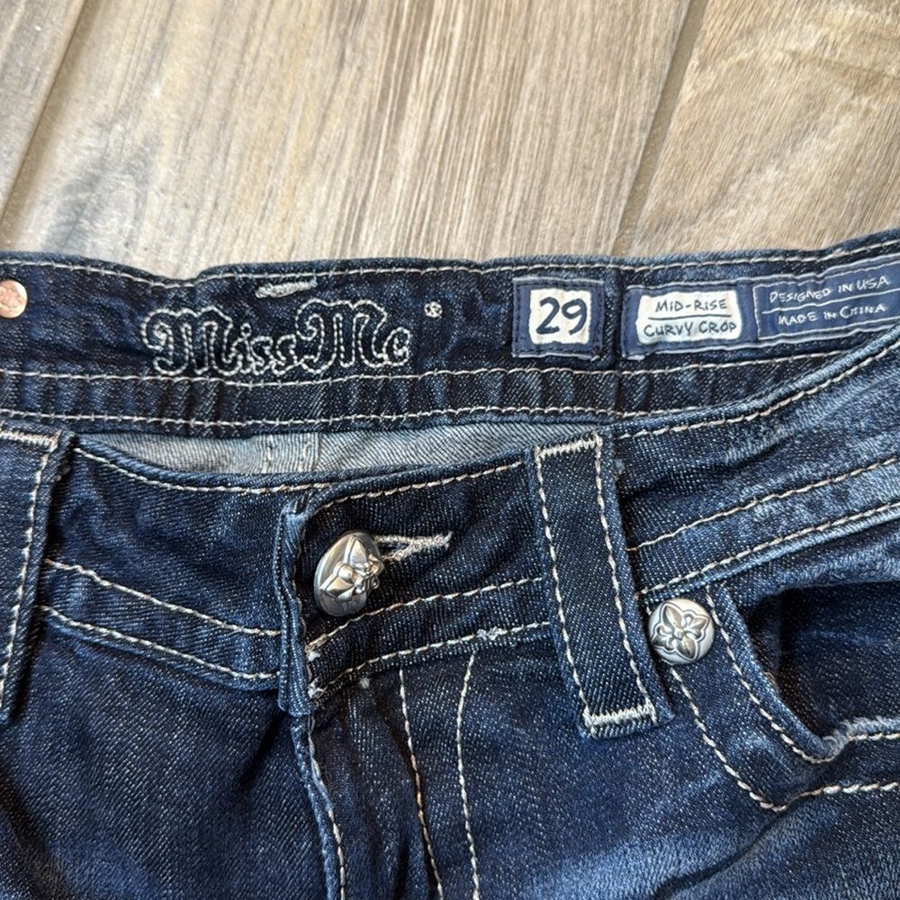 Miss Me Womens Mid-Rise Curvy‎ Cropped Stretch Rhinestone Blue Jeans SZ 29 - Picture 6 of 13